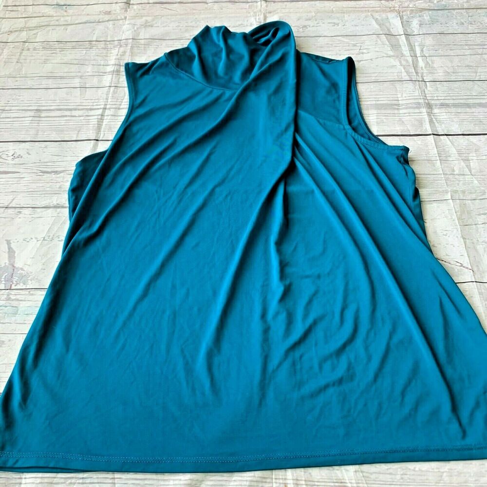 Worthington Womens Sleeveless Blouse High Cowl Neck Teal Stretch Size Large